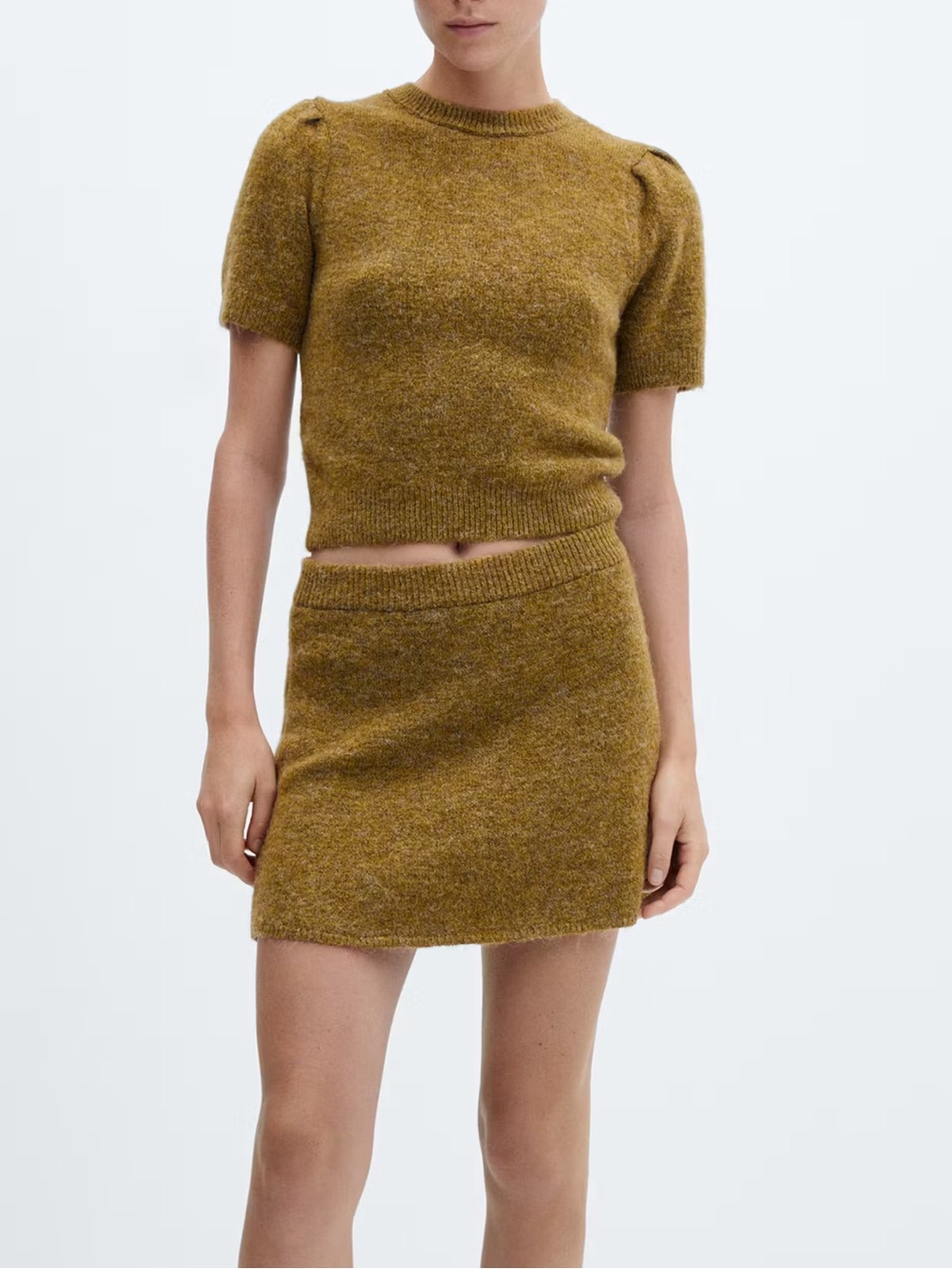 Mango Knitted Mini Skirt in Olive Green • M